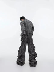 Distressed Zipper Denim Jacket and Pants