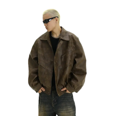 Distressed Zipper Leather Jacket