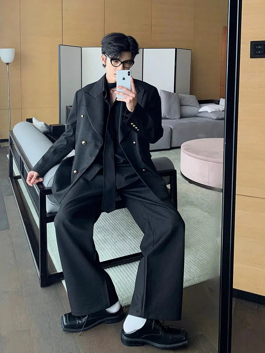 Double-Breasted Suit and Wide-Leg Pants