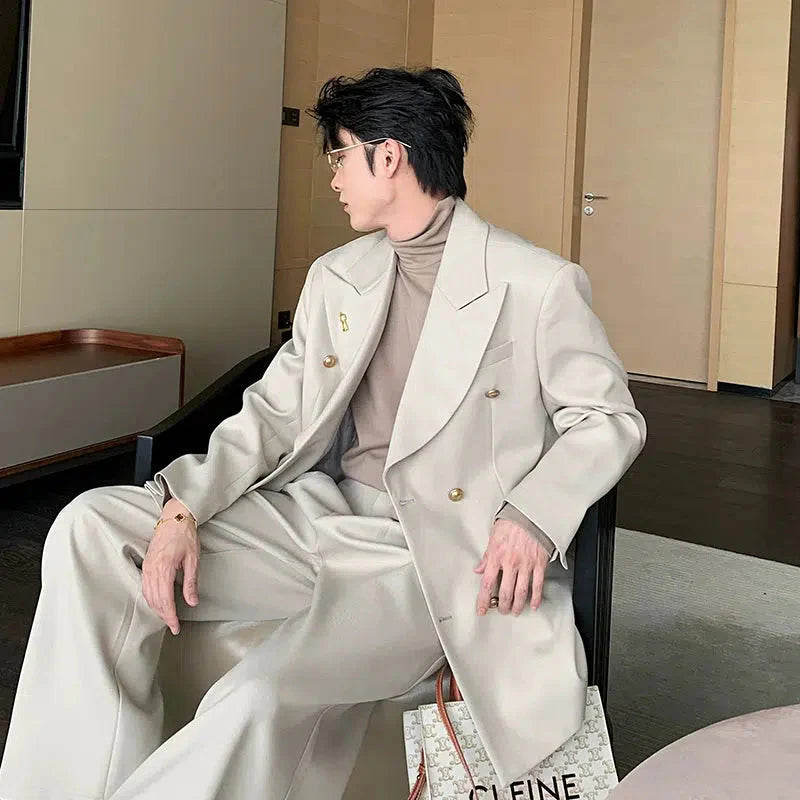 Double-Breasted Suit and Wide-Leg Pants