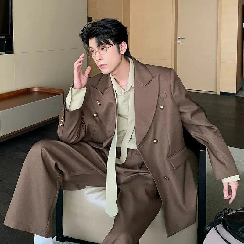 Double-Breasted Suit and Wide-Leg Pants