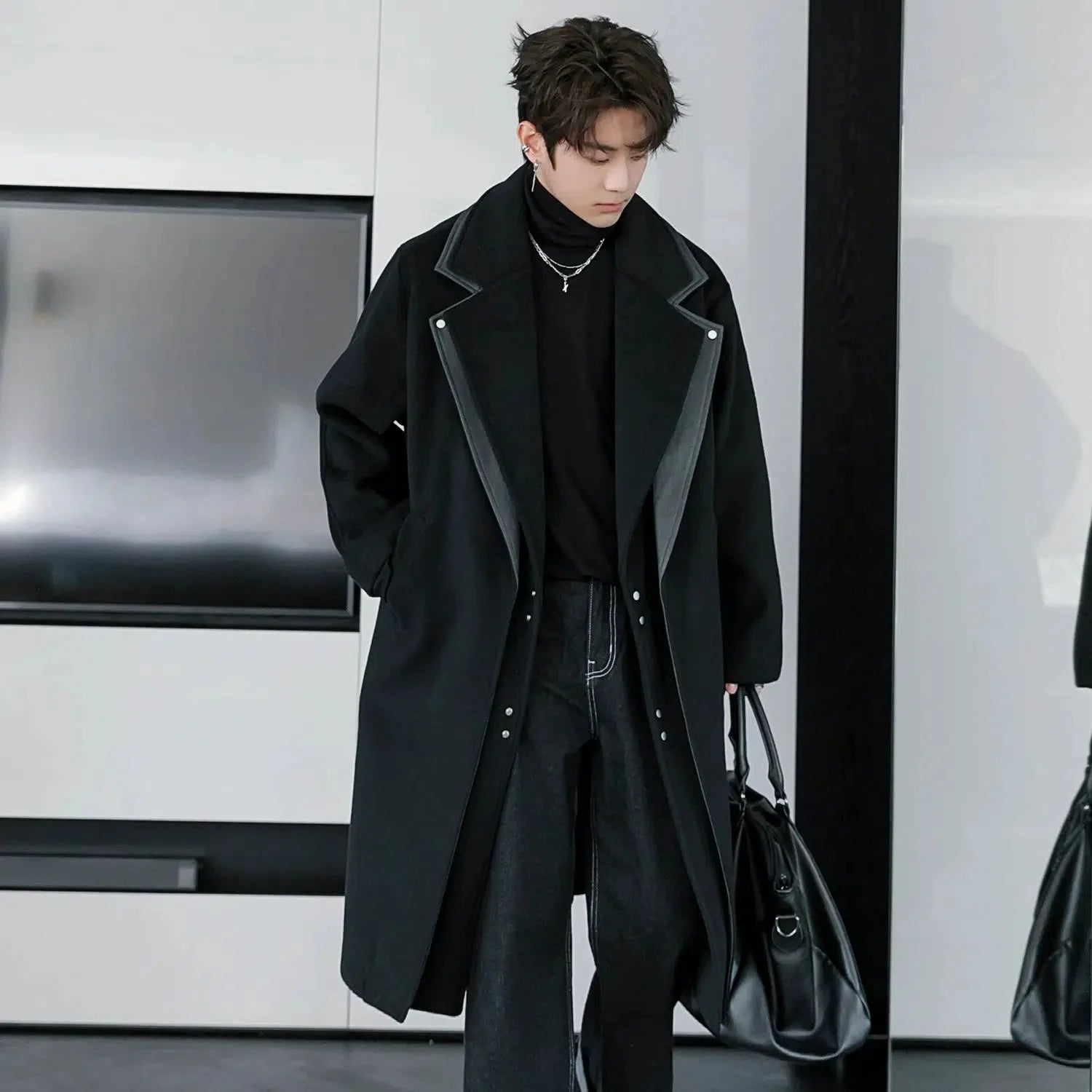 Double-Breasted Wool Coat with Wide Lapels