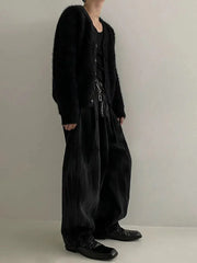 Faux Mink Velvet V-neck Knitted Cardigan