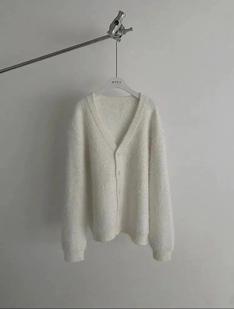 Faux Mink Velvet V-neck Knitted Cardigan