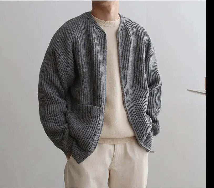 Grey Zip Knit Cardigan