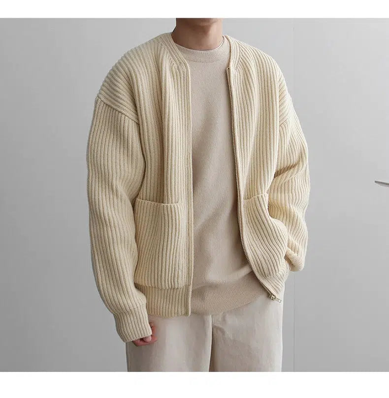 Grey Zip Knit Cardigan