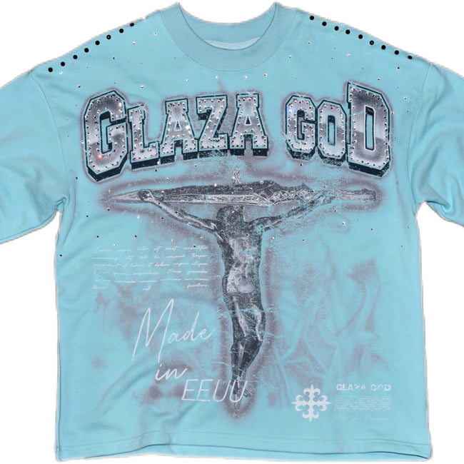 GLAZA GOD Crucifixion -Vol. 7- T-Shirt Oversized-BLUE Hover Image