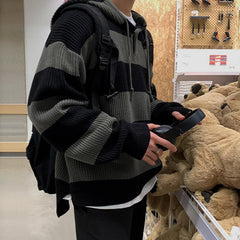 Loose Striped Knitted Hoodie