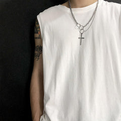 Multi-Layer Ring Cross Necklace