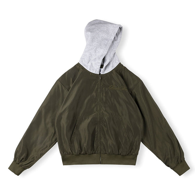 Saint Vanity Contrast Hooded Zip Jacket - Olive Green/Grey Hover Image