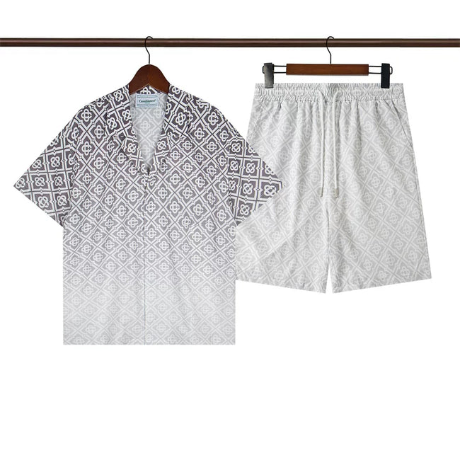 Casablanca Grey Gradient Geometric Pattern Vacation Shirt & Shorts Two Piece Set Hover Image