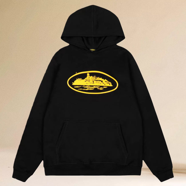 orteiz Yellow Alcatraz Island Oval Logo Heavyweight Hoodie Hover Image