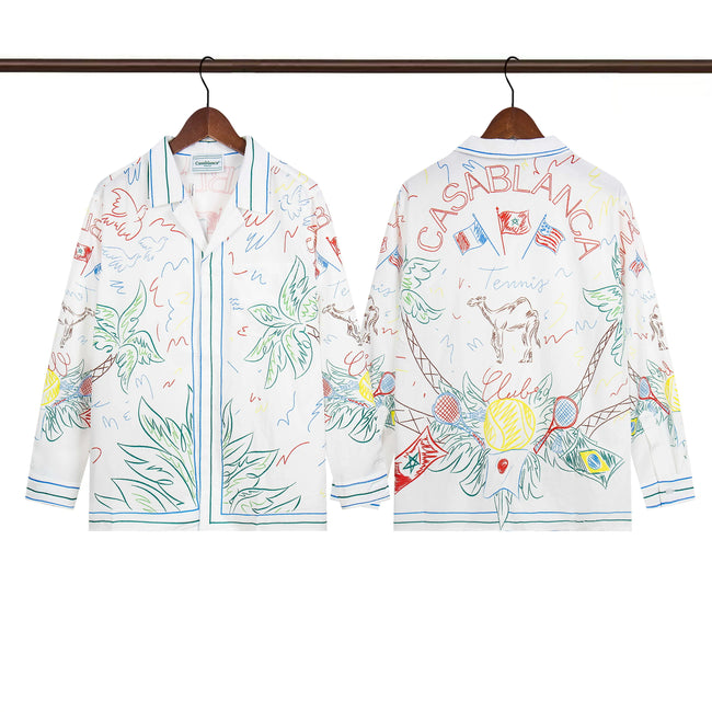 Casablanca White Sketch Doodle Figure Long Sleeve Overshirt Jacket Unisex Hover Image
