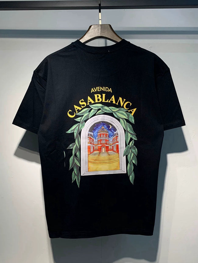 Casablanca Arched Building Laurel Graphic Black Short Sleeve T-Shirt Unisex Hover Image