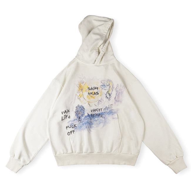 Saint Vanity Artistic Graffiti Graphic Hoodie - Off-White Hover Image