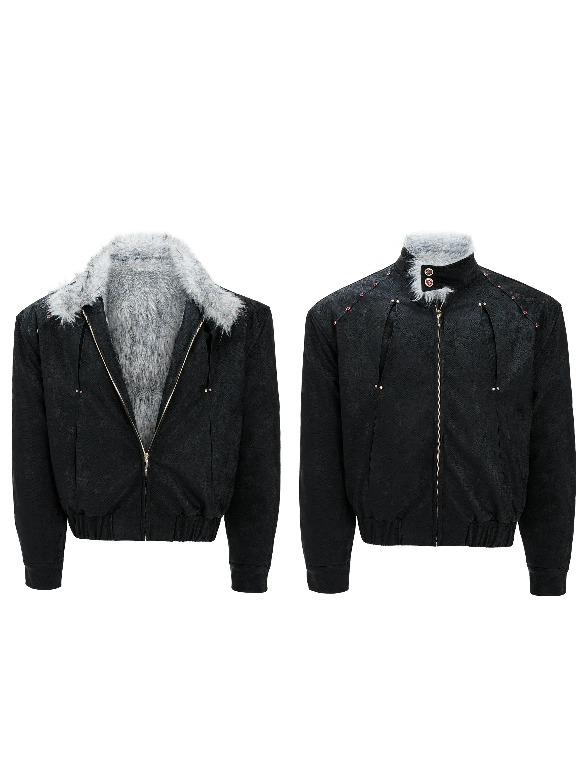 【25s Nov.】"Snowy Silver Fox" Plush Leather Jacket (No Hood)