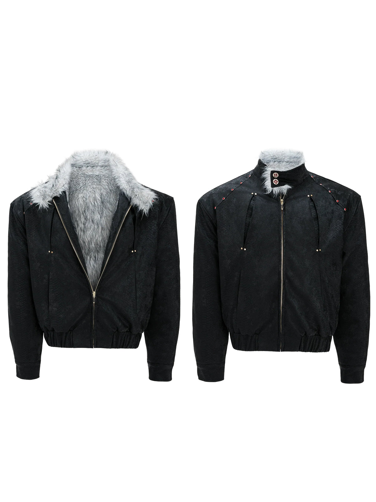 【25s Nov.】"Snowy Silver Fox" Plush Leather Jacket (No Hood)