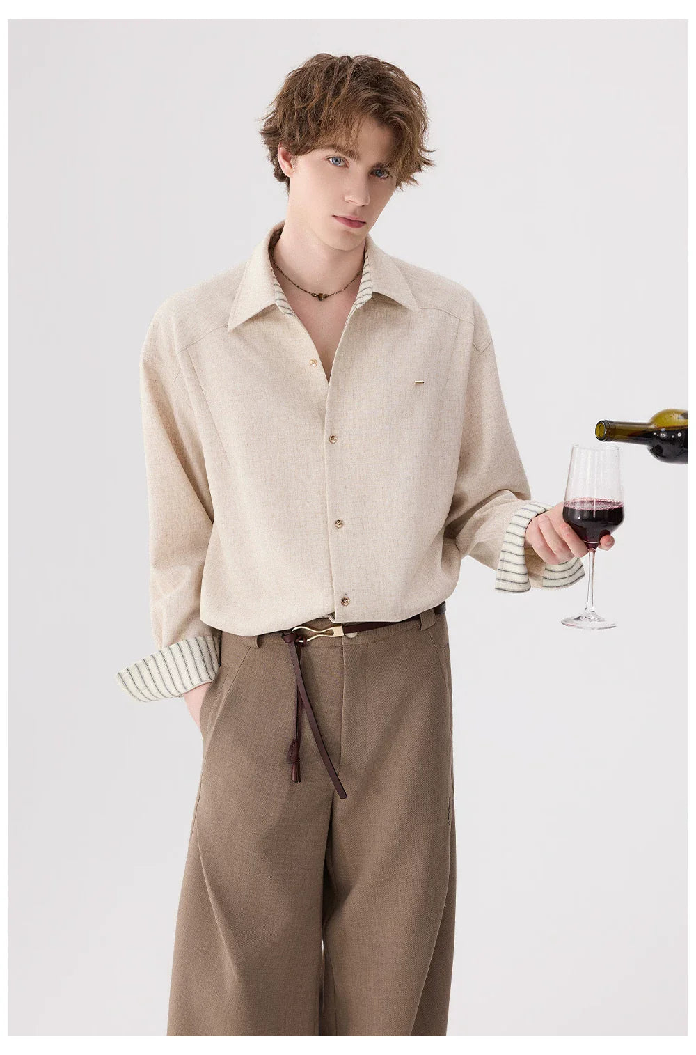 Linen Blend Striped Collar Button Shirt