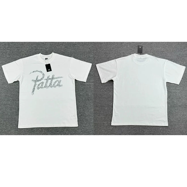 Patta Grey Script Logo White Short Sleeve T-shirt Unisex Hover Image