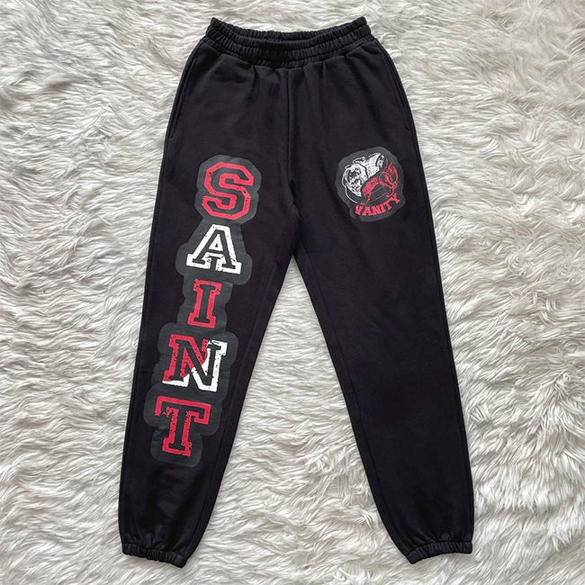 Saint Vanity Varsity Applique Sweatpants - Black/Red Hover Image