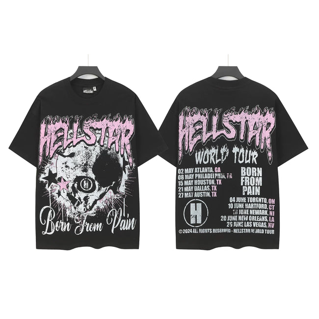 HELLSTAR Born From Pain World Tour Skull Double‑Sided Short Sleeve Tee Black Streetwear T‑Shirt Hover Image