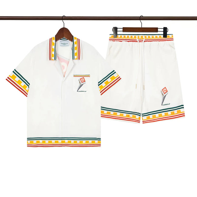 Casablanca White Yellow Red Trim Tennis Logo Shirt & Shorts Two Piece Set Hover Image