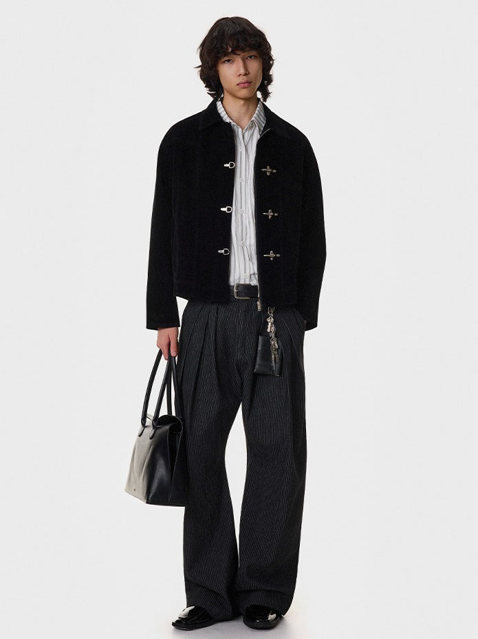 Toggle Closure Suede Cropped Jacket