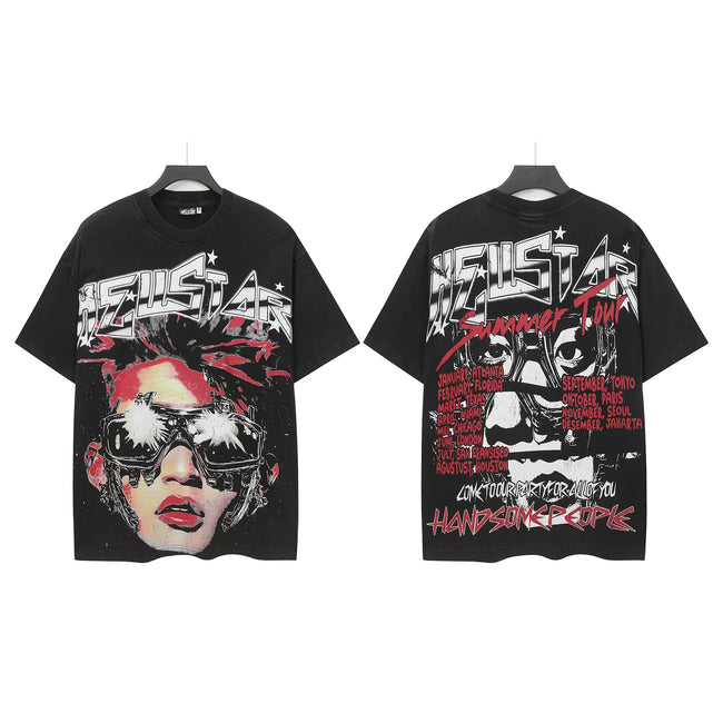 HELLSTAR Summer Tour Sunglasses Portrait Double‑Sided Short Sleeve Tee Black Washed Streetwear T‑Shirt Hover Image