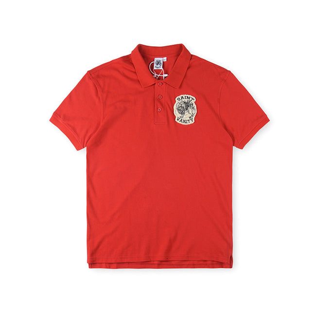 SAINT VANITY Embroidered Patch Short-Sleeve Polo Shirt - Red Hover Image