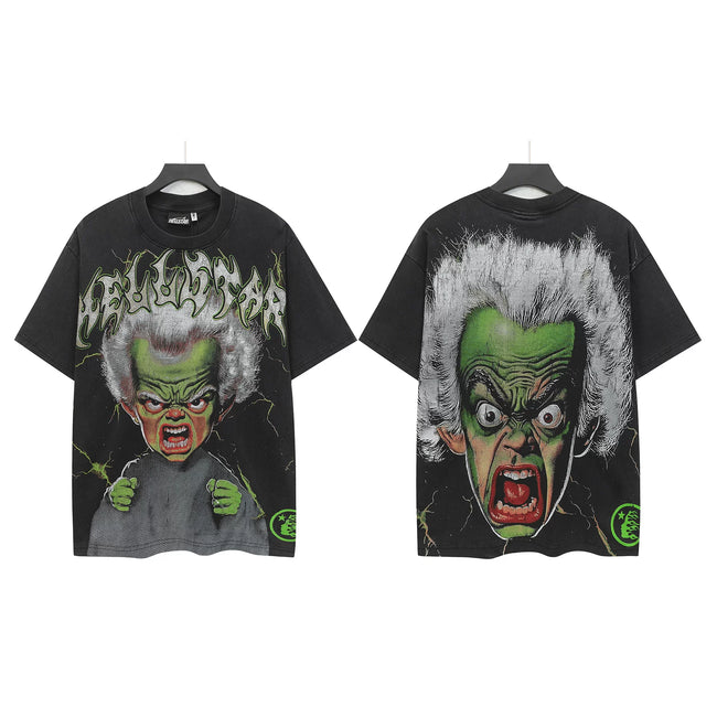 HELLSTAR Mad Scientist Monster Graphic Double‑Sided Short Sleeve Tee Black Washed Streetwear T‑Shirt Hover Image