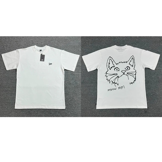 Patta Sketch Cat Graphic White Short Sleeve T-Shirt Unisex Hover Image