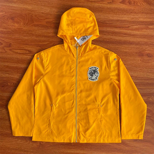 SAINT VANITY Embroidered Rivet Sports Style Casual Windbreaker - Yellow Hover Image