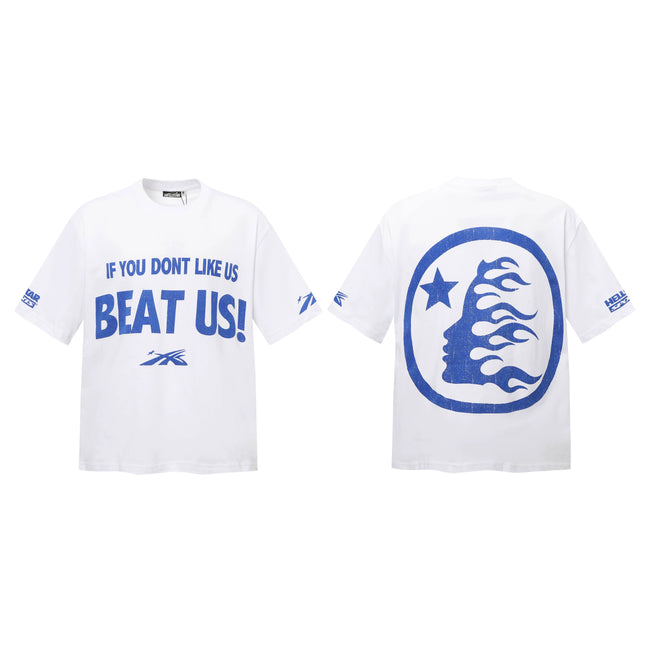 HELLSTAR If You Don't Like Us Beat Us Double‑Sided Vintage Washed Short Sleeve Tee White Streetwear T‑Shirt Hover Image