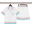 Casablanca White Base Pink Wavy Trim Tennis Logo Shirt & Shorts Two Piece Set