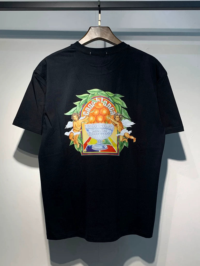 Casablanca Orange Trophy Fruit Art Graphic Black Short Sleeve T-Shirt Unisex