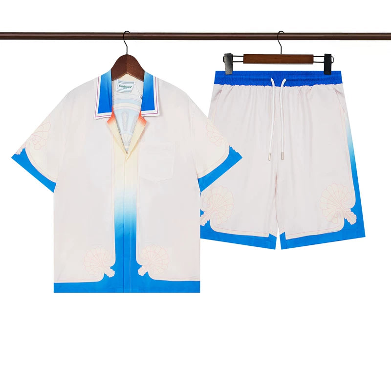 Casablanca White To Blue Ombre Gradient Shirt & Shorts Two Piece Set