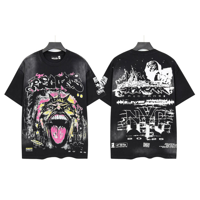 HELLSTAR Reaper Screaming Demon NYC Double‑Sided Short Sleeve Tee Black Washed Streetwear T‑Shirt Hover Image