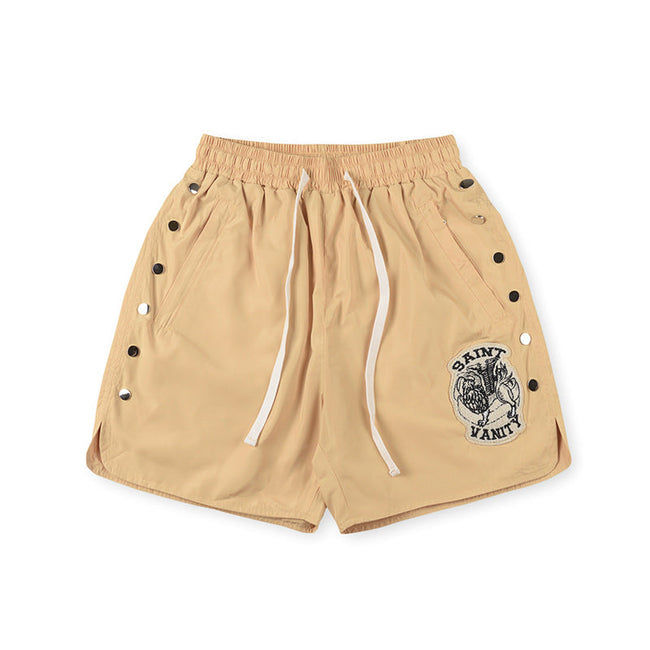 SAINT VANITY Graphic Side-Snap Nylon Shorts - Beige Hover Image