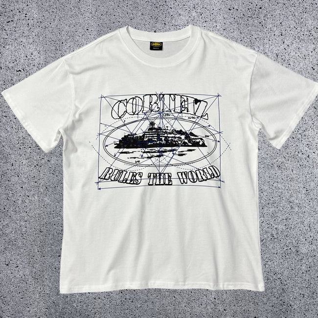 Corteiz Fiery Hand Graphic T-Shirt – [White / Black] | Streetwear Hover Image