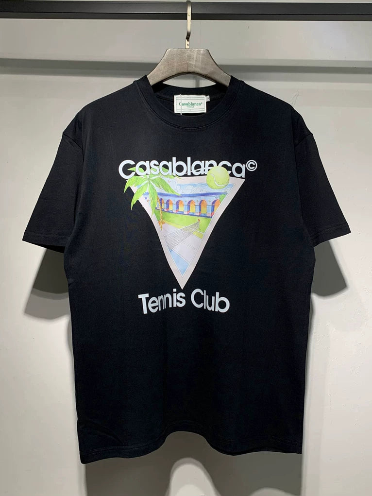 Casablanca Tennis Club Triangle Palm Scenic Graphic Black Short Sleeve T-Shirt Unisex