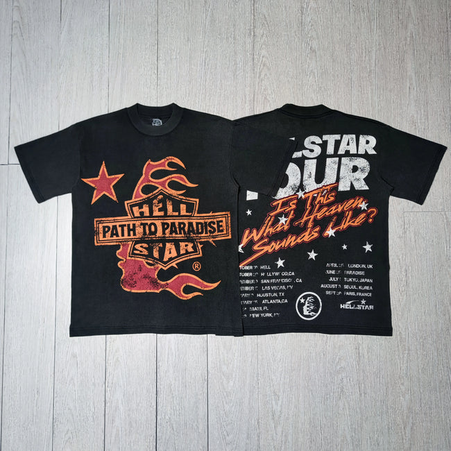 HELLSTAR Path To Paradise Tour Vintage Washed Short Sleeve Tee Black Streetwear T‑Shirt Hover Image