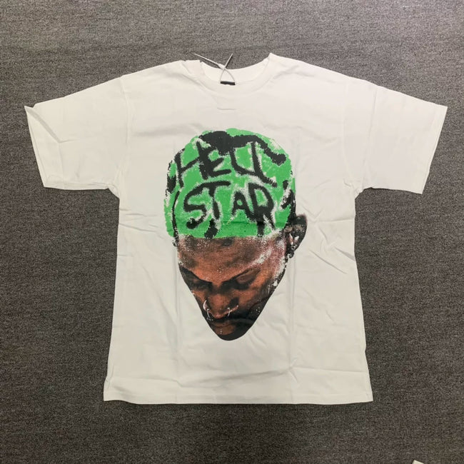 HELLSTAR Rodman Portrait Vintage Washed Short Sleeve Tee White Streetwear T‑Shirt Hover Image