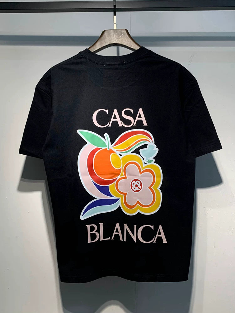 Casablanca Casa Blanca Peach Flower Graphic Black Short Sleeve T-Shirt Unisex