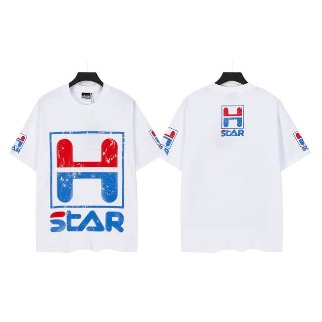 HELLSTAR Retro H‑Logo Distressed Double‑Sided Short Sleeve Tee White Streetwear T‑Shirt Hover Image