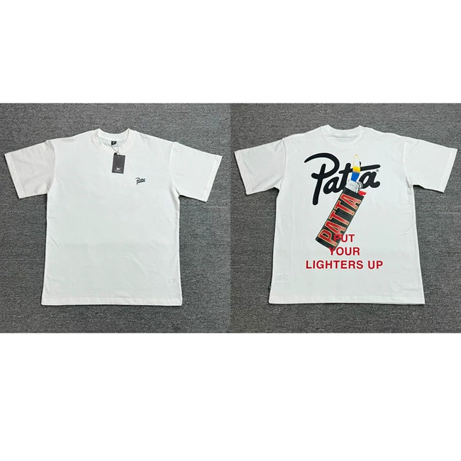 Patta Lights Up Script White Short Sleeve T-Shirt Unisex Hover Image