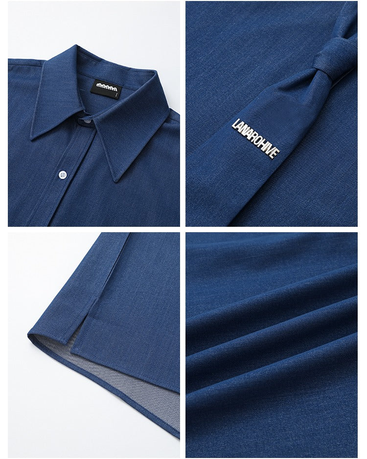 Short Sleeve Loose Fit Shirt with Tie