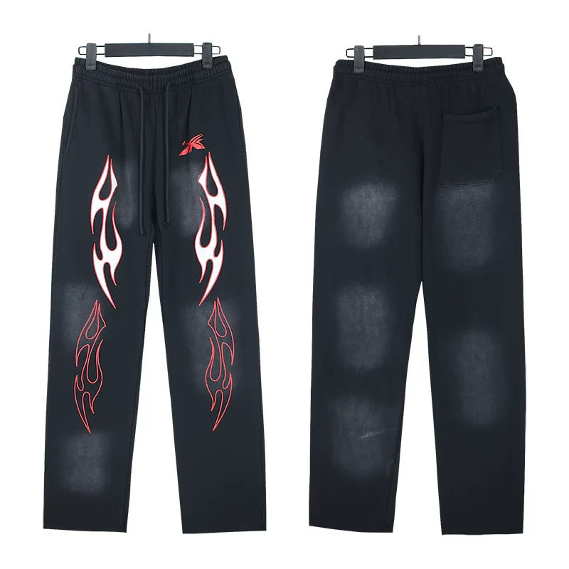 Hellstar flare black pants Niche wash water splicing hooded sweatshirt suit trousers flared pants (39)