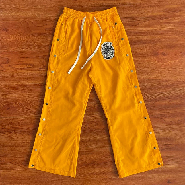 SAINT VANITY Embroidered Rivet Sports Style Casual Windbreaker Pants - Yellow Hover Image