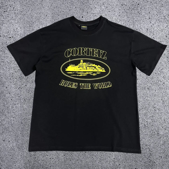 Corteiz "Rules The World" Alcatraz Graphic Tee (Black & Yellow Edition) Hover Image