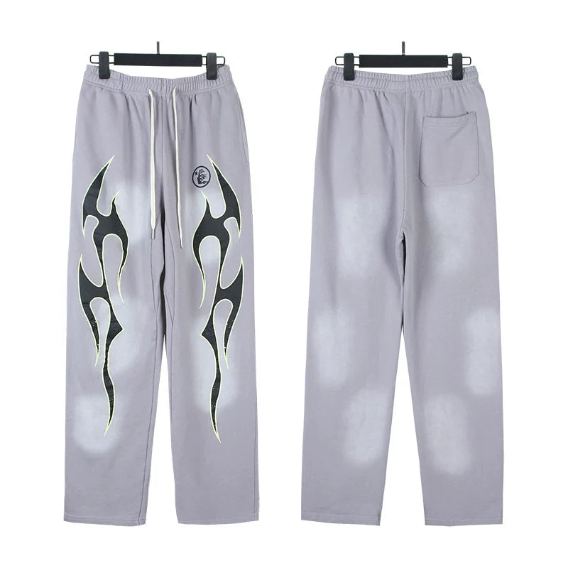 Hellstar flare black pants Niche wash water splicing hooded sweatshirt suit trousers flared pants (36)
